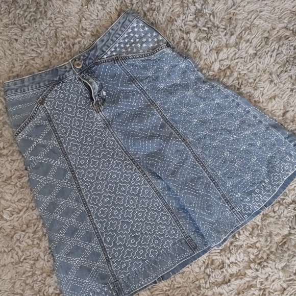 OOAK Dresses & Skirts - OOAK Hand Stitched Sashiko Sampler Denim Skirt